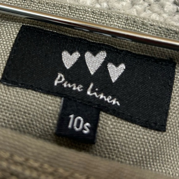 Pure Linen side 10p EUC ultra wide flair 100 percent linen pants with buttons - Picture 12 of 13